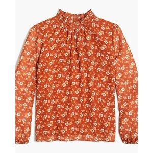 J. Crew Mock Neck Burnt Rust Orange Floral Long Sleeve Blouse in Size XL